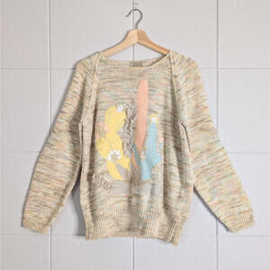 Vintage 80s Ann Wi southwest cactus dreamscape applique patchwork sweater
